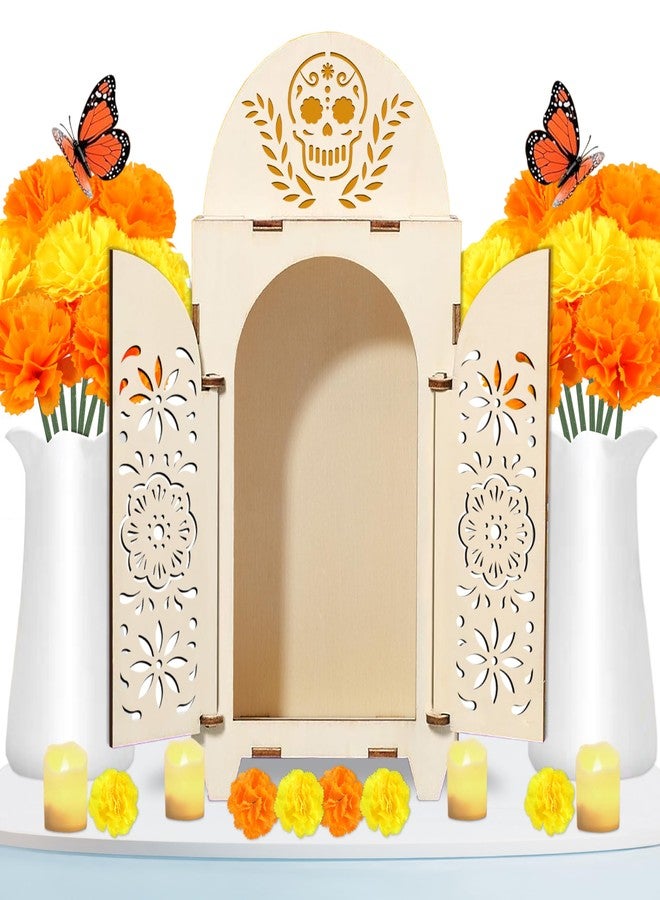 Freesdai 51Pcs Dia De Los Muertos Decorations Wooden Shadow Box Day of The Dead Ofrenda Altar Decor with Marigold Butterfly Candle Remembrance Supplies - Image 1